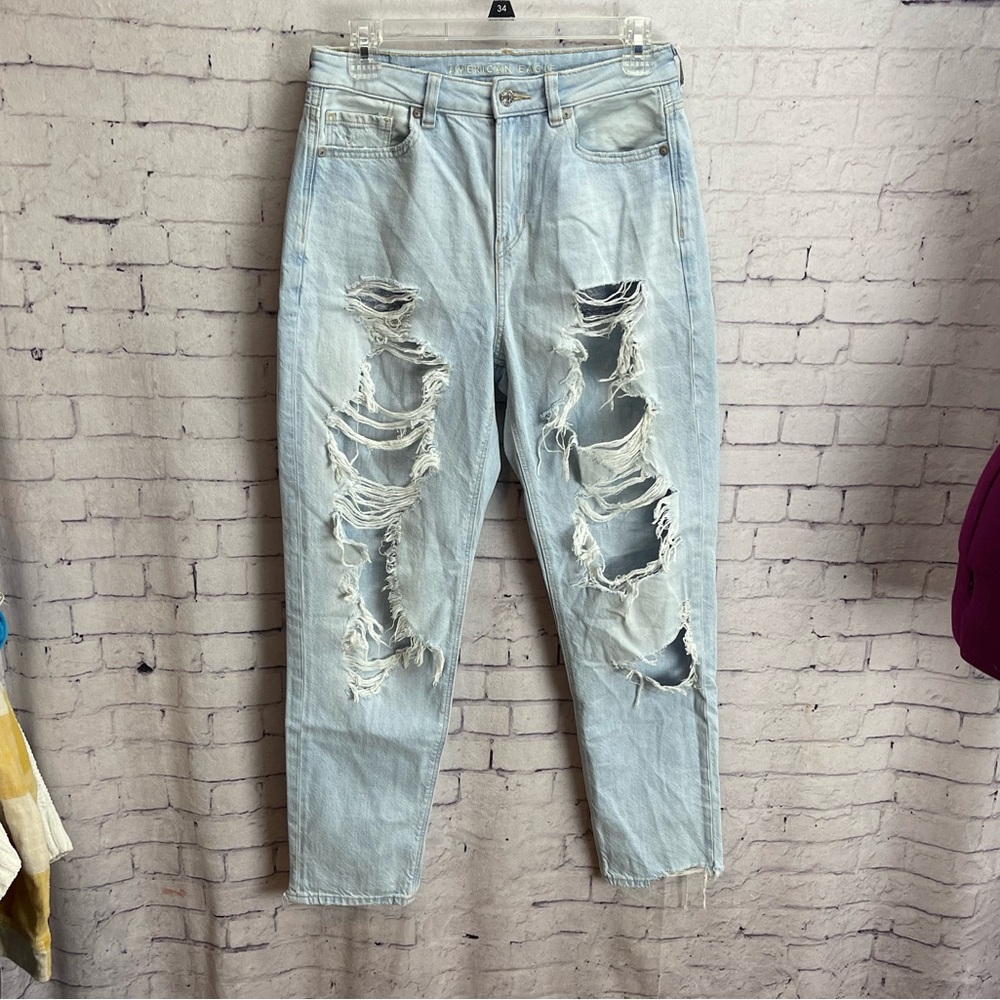 American Eagle Outfitters size 4 regular light wash destroyed mom jeans
